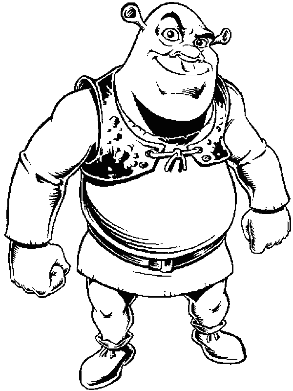 Shrek - zielony ogr do kolorowania Shrek stojący z zaciśniętymi pięściami - kolorowanka