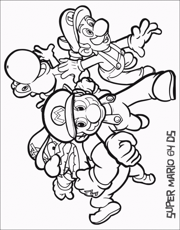 Bohaterowie Super Mario 64 DS Mario, Luigi, Wario i Yoshi z Super Mario 64 DS - kolorowanka