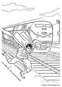 Superman i pociąg – kolorowanka Superman biegnący obok pociągu - kolorowanka do druku