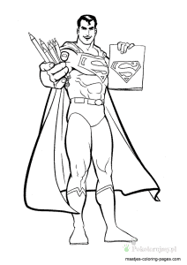 Superman z kredkami – kolorowanka Superman z kredkami i rysunkiem logo - kolorowanka do druku