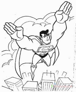 Superman nad miastem i chmurami – kolorowanka Superman lecący nad miastem i chmurami - kolorowanka do druku