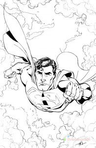 Superman wśród chmur – kolorowanka Superman lecący wśród chmur - kolorowanka do druku