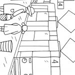 Prosta czarno-biała ilustracja tramwaju do kolorowania dla dzieci.