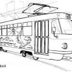 Szablon do kolorowania tramwaju dla dzieci, linie do pokolorowania.