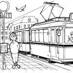 Kolorowanka tramwaj do wydrukowania dla dzieci.