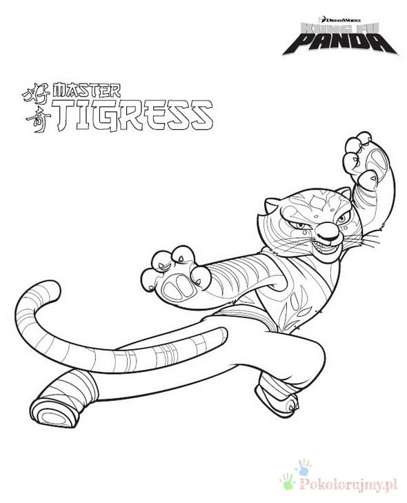 Tygrysica z Kung Fu Panda - kolorowanka Tygrysica z Kung Fu Panda w walecznej pozie - kolorowanka