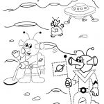 Kosmiczne kolorowanki z UFO, astronautami i planetami do druku dla dzieci.