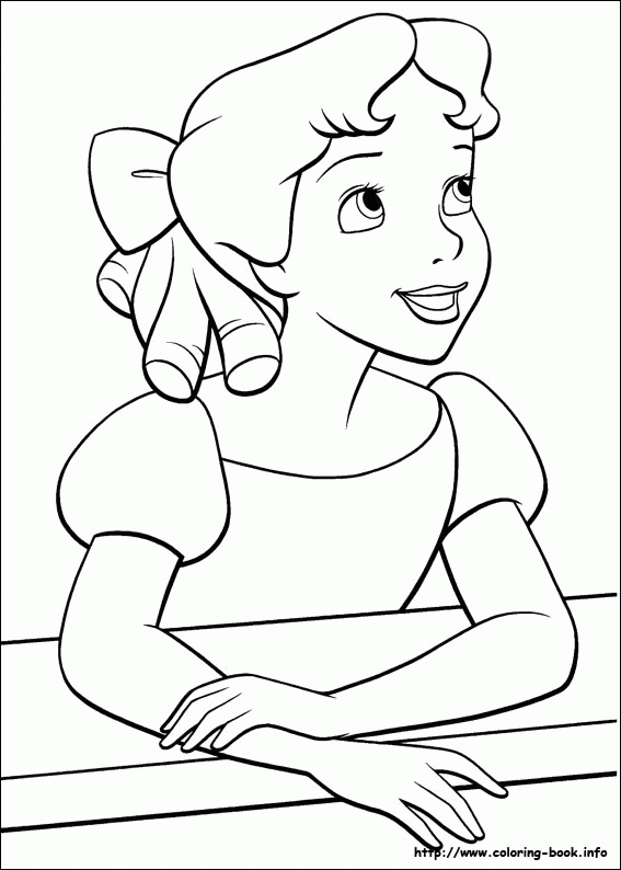 Wendy Darling - portret Wendy Darling oparta o parapet - kolorowanka Piotruś Pan