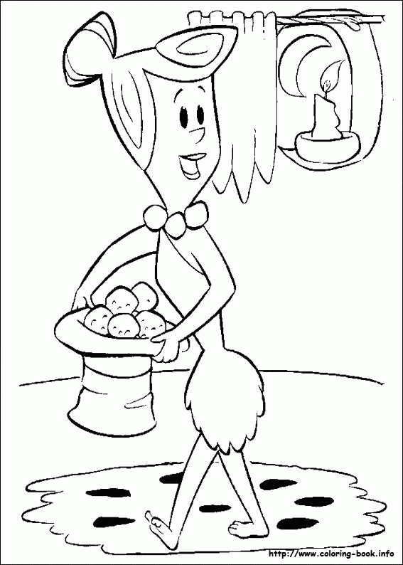 Wilma podczas sprzątania - kolorowanka Wilma Flintstone myje podłogę mopem - kolorowanka