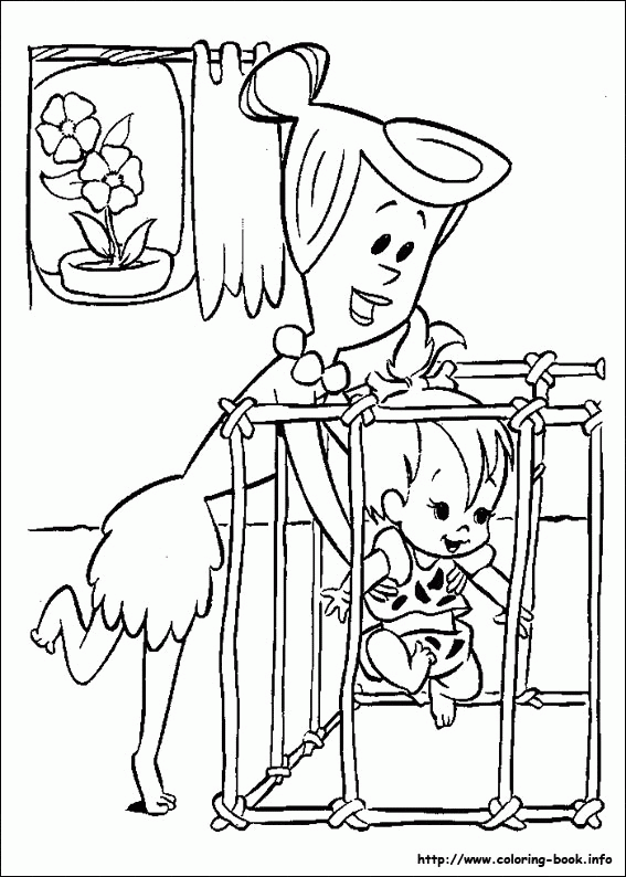 Wilma i Pebbles w domu - kolorowanka Wilma przy Pebbles w dziecięcym kojcu - kolorowanka