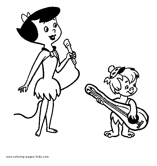 Wilma i Pebbles podczas muzykowania - kolorowanka Wilma śpiewa, a Pebbles gra na gitarze - kolorowanka