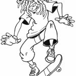 Dziecko na deskorolce do kolorowania, czarno-biała ilustracja.