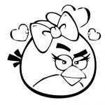 Czarna i biała kolorowanka Angry Birds z głową ptaka i kokardą.