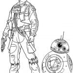 Kolorowanka do wydrukowania z BB-8 i pilotem z filmu Gwiezdne Wojny.
