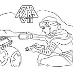 Kolorowanka Star Wars VII z postacią Rey i BB-8 do druku.