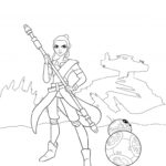 Kolorowanka Rey z Gwiezdnych Wojen i BB-8 do druku dla dzieci.
