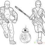 Kolorowanka do wydrukowania z BB-8 i postaciami z Gwiezdnych Wojen.