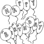 Ilustracja balonów z napisem Happy Birthday do kolorowania.