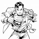 Superman do kolorowania, czarno-biały obraz do druku.