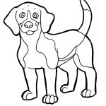 Beagle do kolorowania dla dzieci, czarno-biała ilustracja.