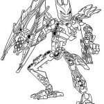 Bionicle do kolorowania, postać z robotycznym wyglądem i bronią.