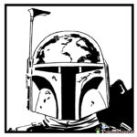 Szkic Boba Fett z Gwiezdnych Wojen do kolorowania dla dzieci.