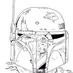 Szkic Boba Fett z Gwiezdnych Wojen, kolorowanka do druku dla dzieci.