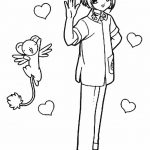 Kolorowanka Cardcaptor Sakura z dziewczyną i kotem do druku.