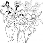 Kolorowanka z postaciami z DC Super Hero Girls do druku dla dzieci.