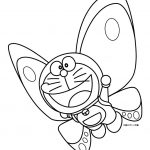 Doraemon i motyl do kolorowania, obrazek do druku dla dzieci.