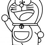 Kolorowanka Doraemon dla dzieci, czarno-biała ilustracja do druku.