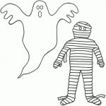 Duch i mumia do kolorowania dla dzieci, czarno-białe ilustracje.