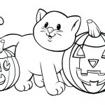 Kotek z dyniami do kolorowania na Halloween dla dzieci.
