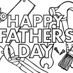 Kolorowanka z narzędziami i napisem Happy Fathers Day.