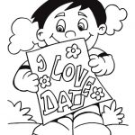 Dziecko trzymające plakat z napisem Love Dad i kwiatami.