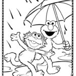 Kolorowanka Elmo i pies z parasolem do wydrukowania dla dzieci.