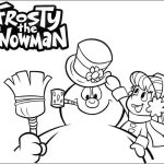 Kolorowanka Frosty the Snowman z dziewczynką i miotłą do druku.
