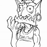 Czarno-biały goblin z dużymi uszami i wyrazistymi oczami do kolorowania.