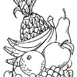 Kolorowanka owoców, ananasa, banana, jabłka, gruszki i winogron do kolorowania.