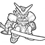 Czarno-biały rysunek Gundam do kolorowania dla dzieci.