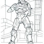 Kolorowanka żołnierz w futurystycznym mieście do druku.