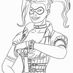 Kolorowanka Harley Quinn z pistoletami dla dzieci do druku.