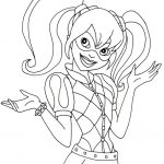 Kolorowanka Harley Quinn do druku dla dzieci, czarno-biała ilustracja.