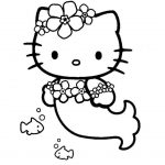 Kolorowanka Hello Kitty jako syrenka z kwiatami i rybkami.