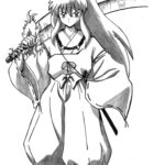 Kolorowanka Inuyasha z mieczem i długimi włosami dla dzieci.