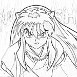 Kolorowanka Inuyasha dla dzieci, czarno-biała ilustracja.