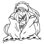 Kolorowanka Inuyasha dla dzieci, czarno-biała ilustracja do druku.