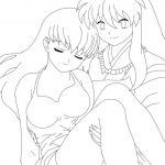 Inuyasha i Kagome, postacie z anime, do kolorowania dla dzieci.