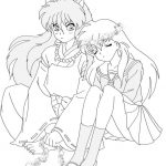 Kolorowanka Inuyasha i Kagome do druku dla dzieci.