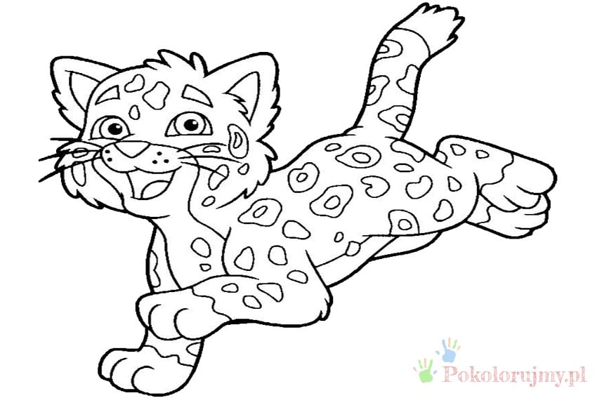 Bajkowy jaguar w biegu Bajkowy cętkowany jaguar biegnący z uniesionym ogonem